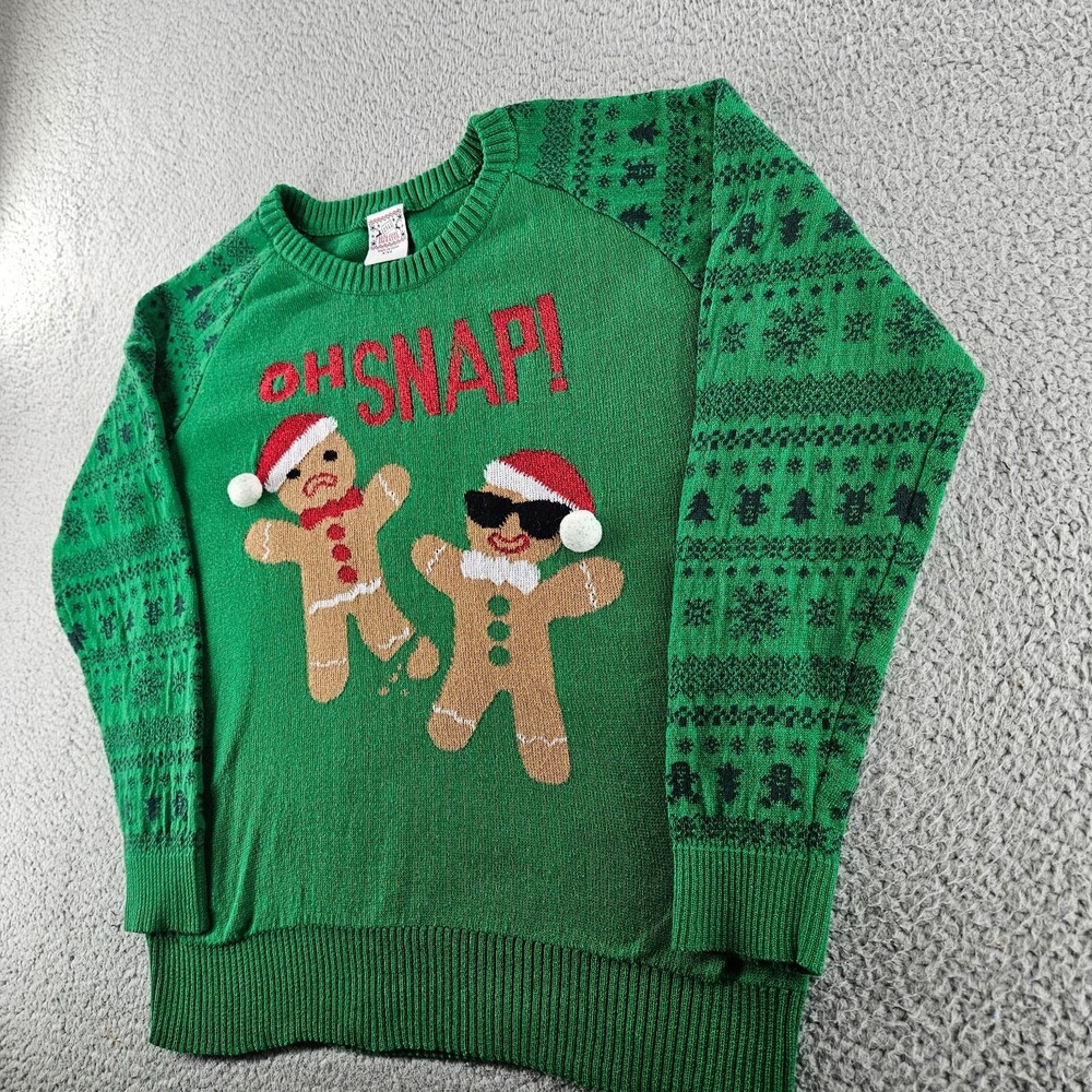 Ugly Christmas Sweater Womens XXL Green Fair Isle Gingerbread Man Oh Snap - Picture 6 of 16
